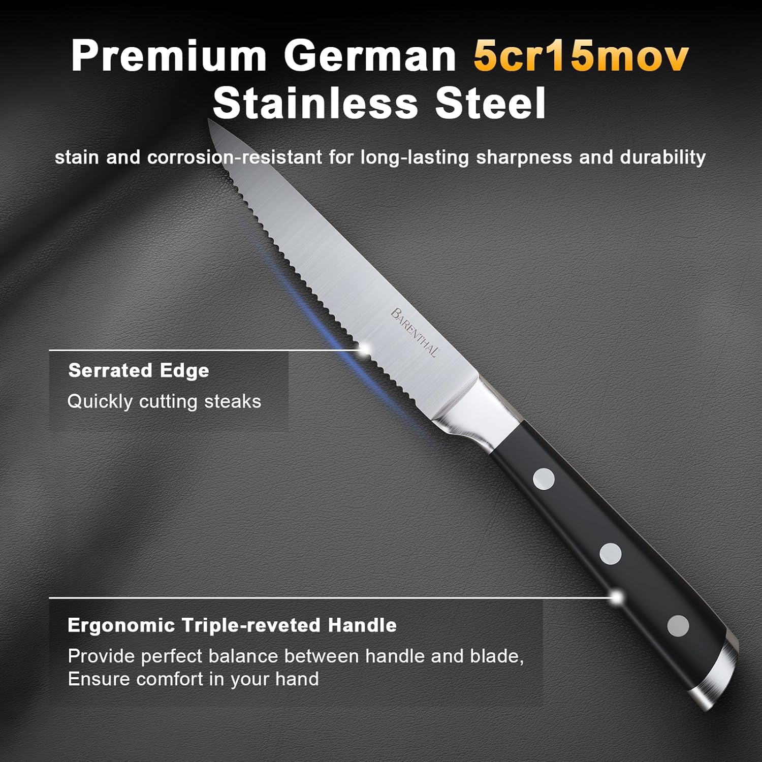 6 Pieces German Stainless Steel Serrated  classic Steak Knife Set