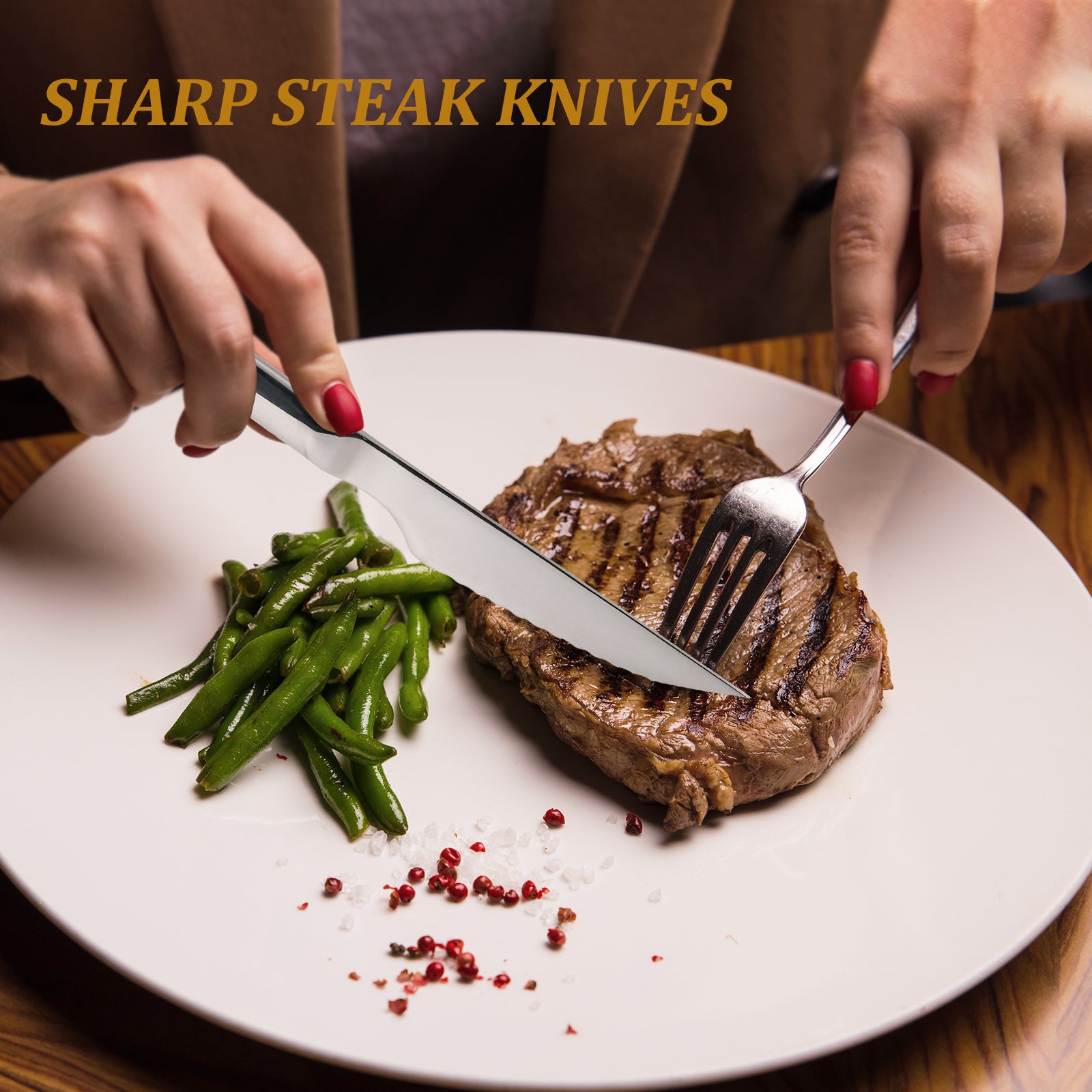 6pc Steak Knife Set with Wooden Storage Chest